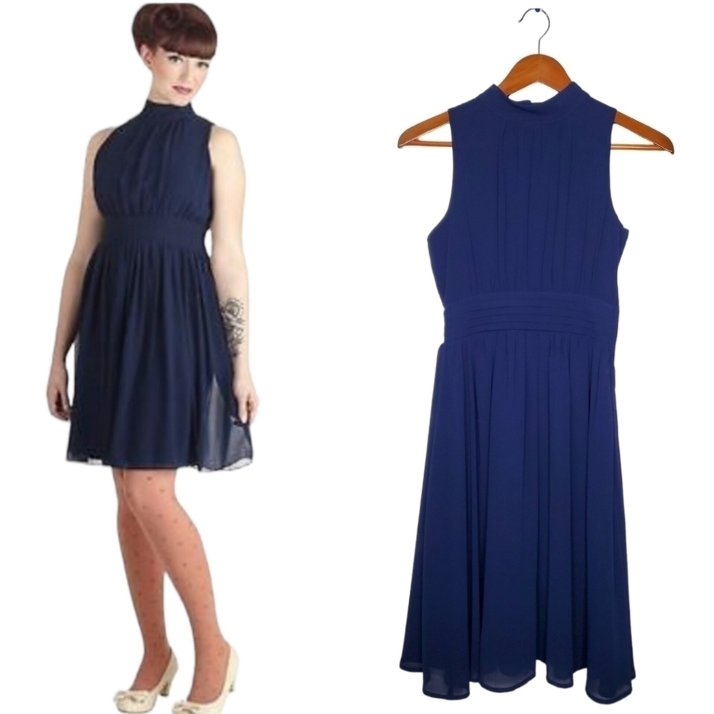 Azalea By Modcoth Windy City Navy Chiffon Sleeveless Dress Size XS